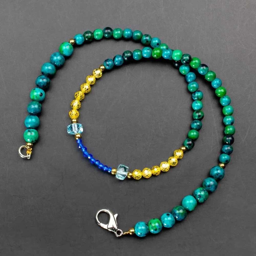 Colorful multi stone bead necklace short, unusual tiny gemstone crystal choker